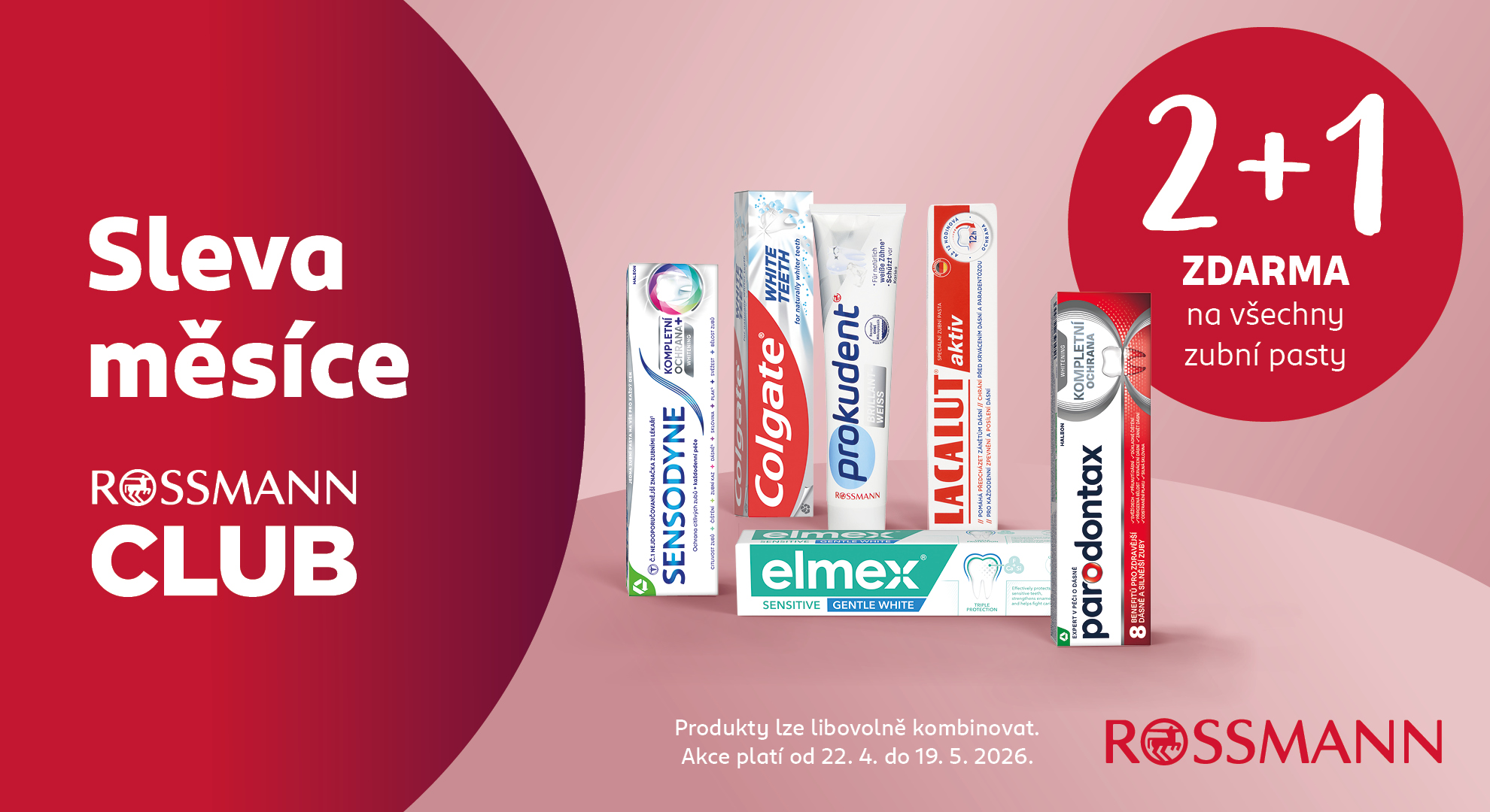 2 + 1 zdarma na zubní pasty